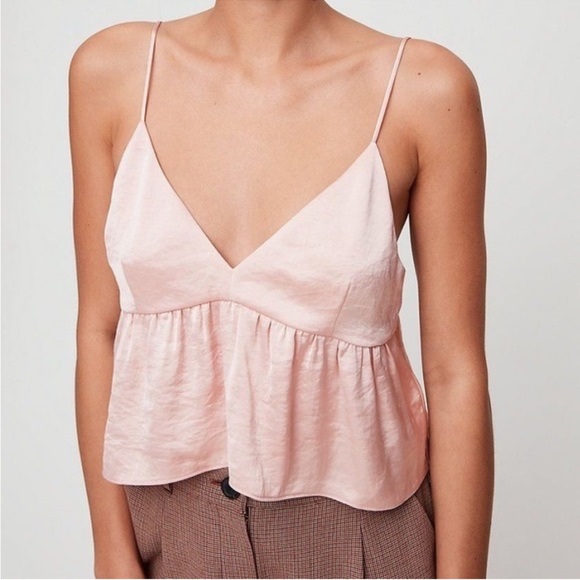 Band Of Gypsies Pink Camisole Peplum Back Tie Faux Satin Crop Top Size Small - Picture 1 of 5
